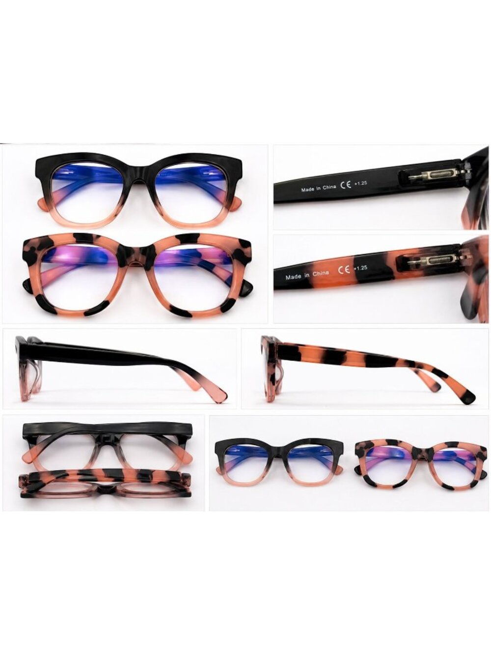 2 Pairs +1.25 Blue Light Blocking Reading Glasses Oversized Square Cat Eye Reade